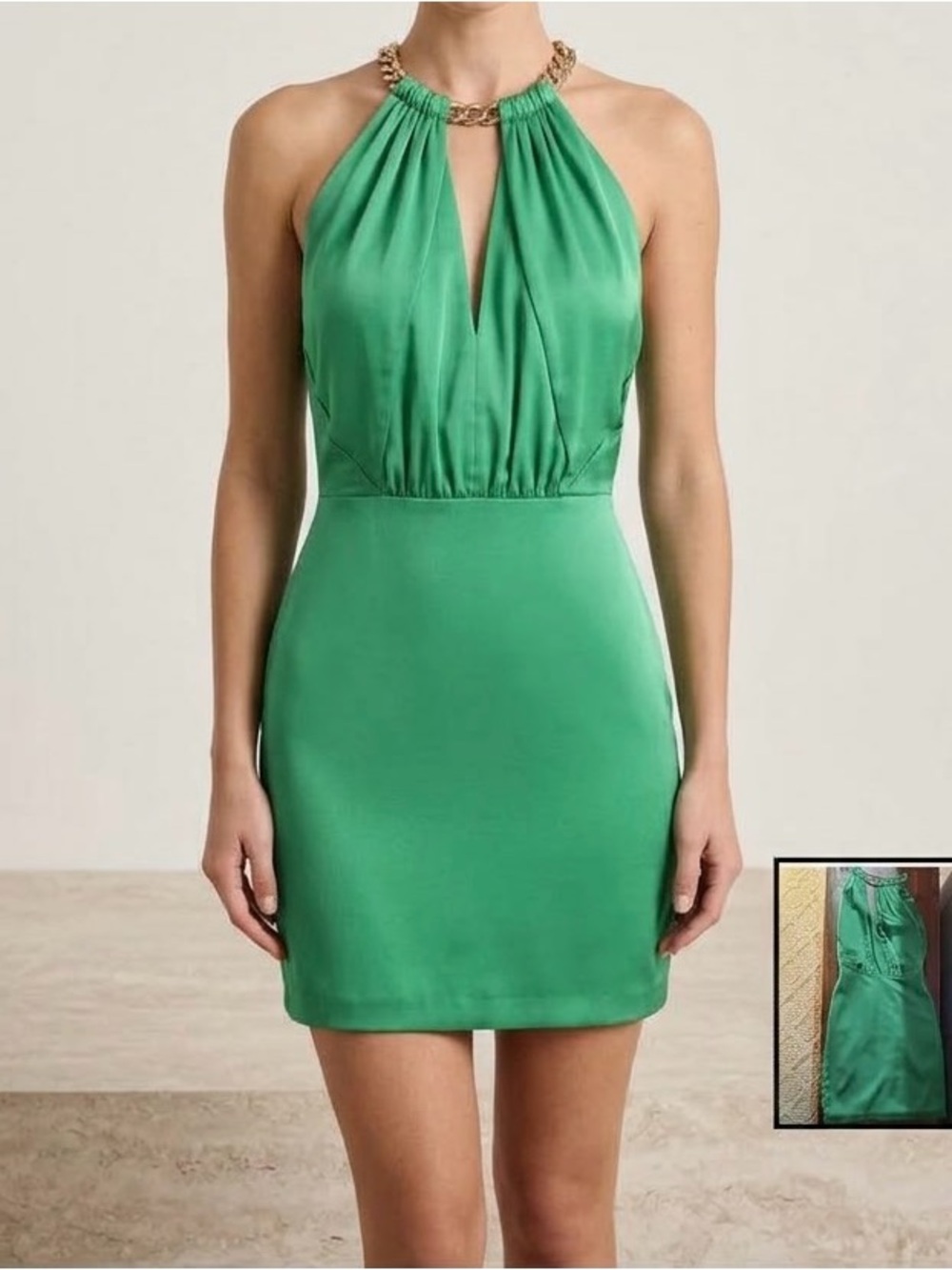 Guess Marciano Sexy satin Green Dress with Chain Detail